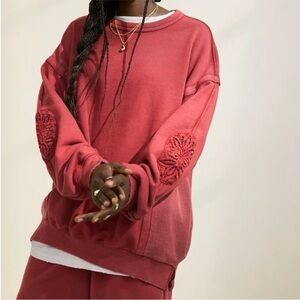 Aerie Deep Red Sweatshirt with Lace Accents